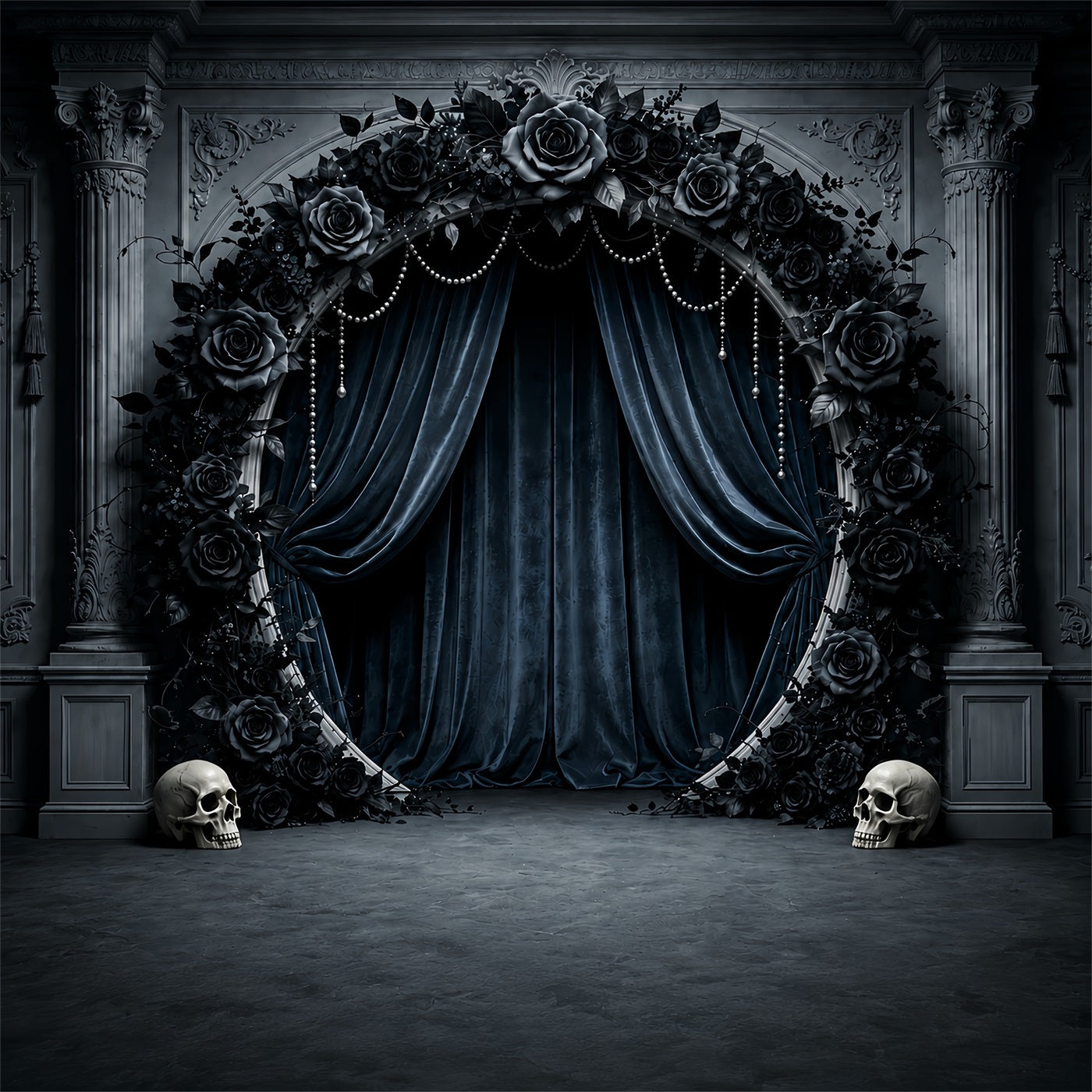 Halloween Wedding Backdrop Black Rose Skull Arch Halloween Photo Backdrop UK ZTT67-23