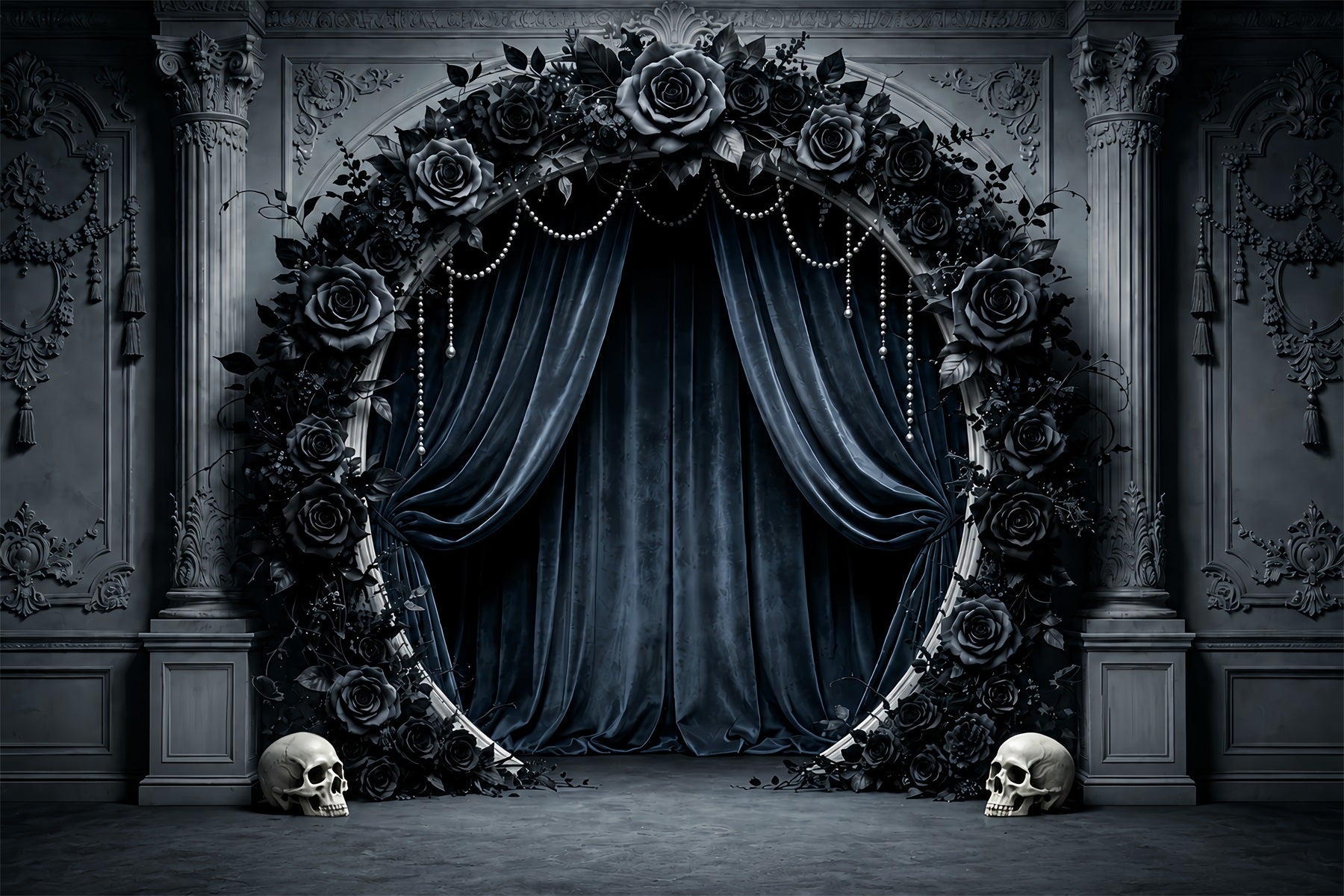 Halloween Wedding Backdrop Black Rose Skull Arch Halloween Photo Backdrop UK ZTT67-23