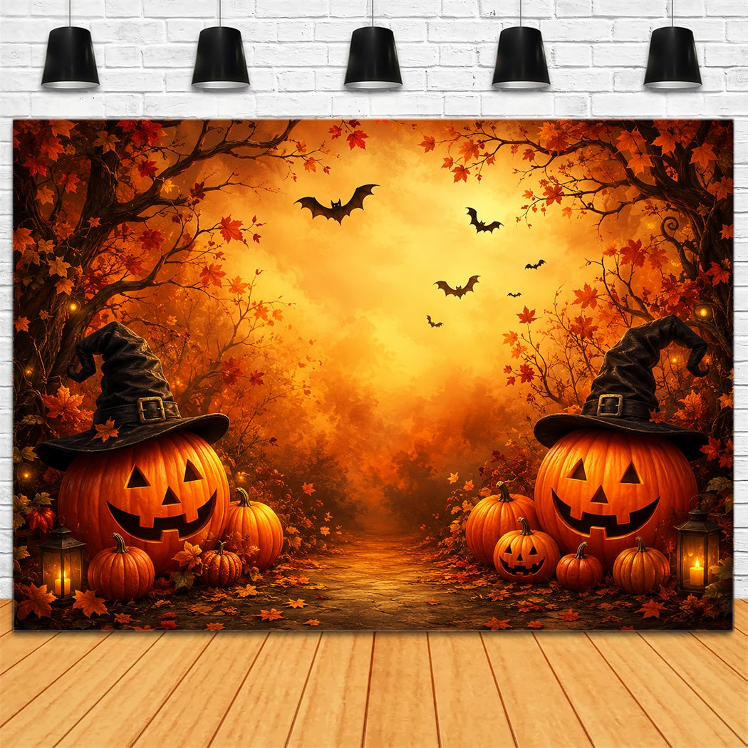 Halloween Theme Backdrop Witch Hat Pumpkin Forest Halloween Backdrop For Photos UK ZTT67-24