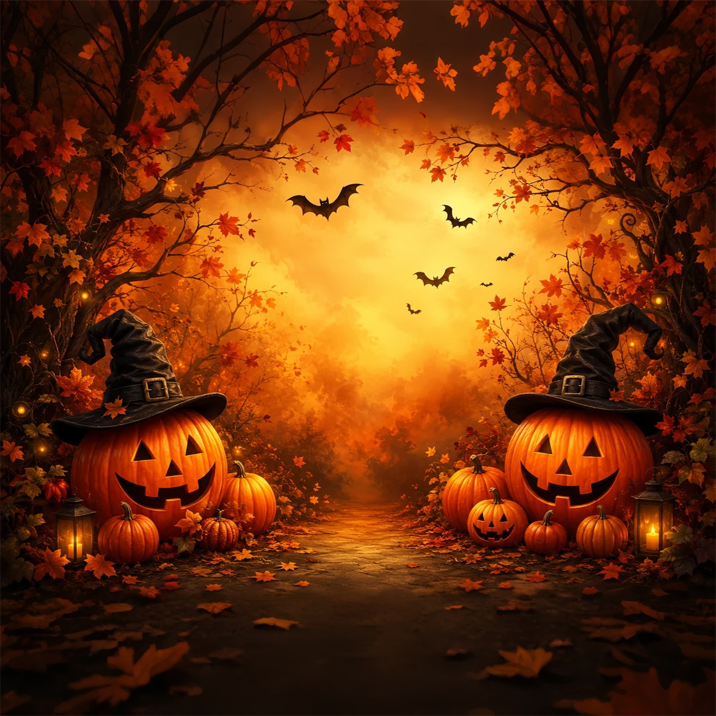 Halloween Theme Backdrop Witch Hat Pumpkin Forest Halloween Backdrop For Photos UK ZTT67-24