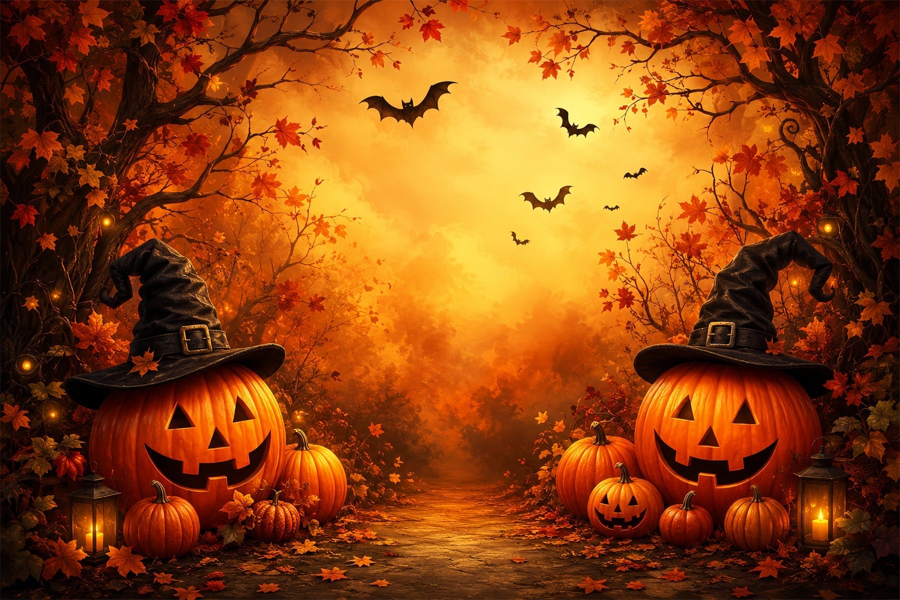 Halloween Theme Backdrop Witch Hat Pumpkin Forest Halloween Backdrop For Photos UK ZTT67-24