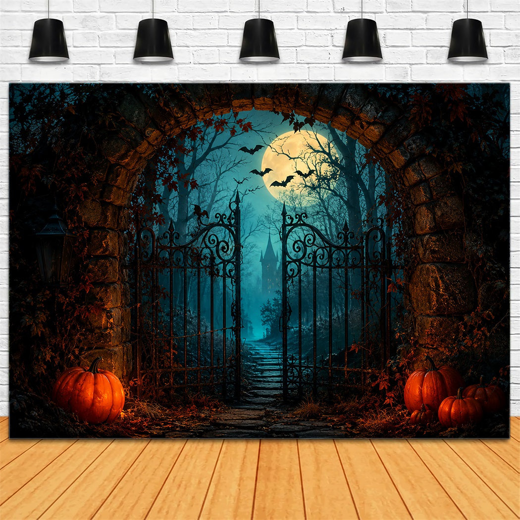 Halloween Themed Backdrops Moonlit Pumpkin Castle Gateway Halloween Backdrop Ideas UK ZTT67-25