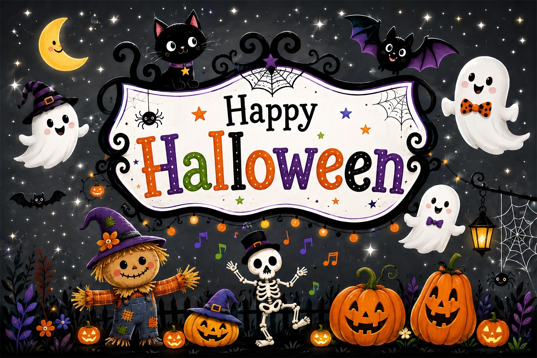 Cute Halloween Backdrops Cute Ghost Skeleton Party Halloween Backdrops Scene Setters UK ZTT67-26