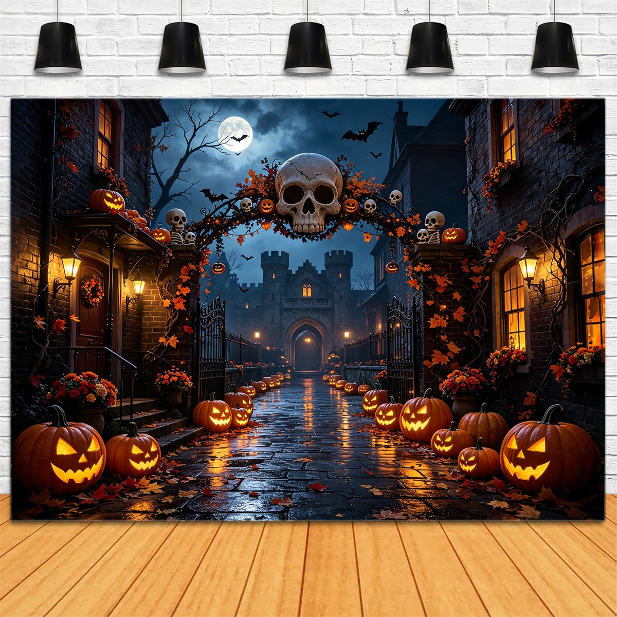 Halloween Party Backdrops Skull Arch Pumpkin Street Halloween Photo Booth Backdrop UK ZTT67-27