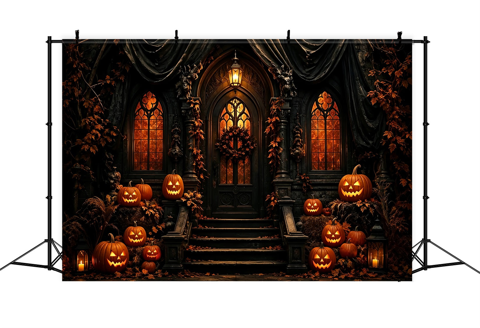 Halloween Backdrop Photo Gothic Pumpkin Mansion Entrance Halloween Party Backdrop UK ZTT67-30
