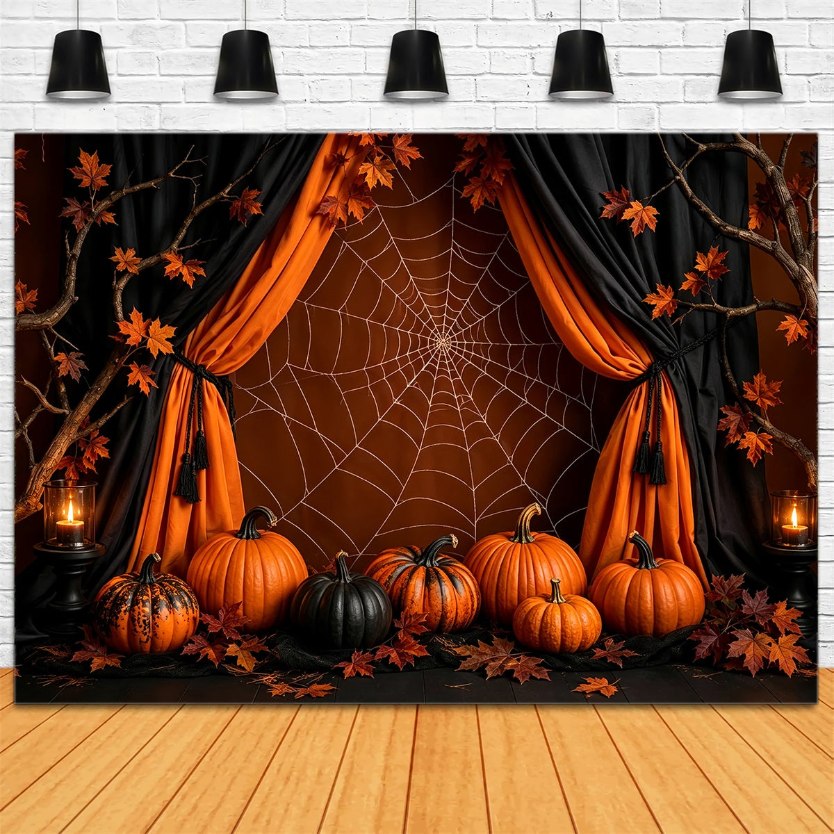Halloween Pumpkin Backdrop Orange Spiderweb Pumpkin Drapery Halloween Photo Backdrop Ideas UK ZTT67-32