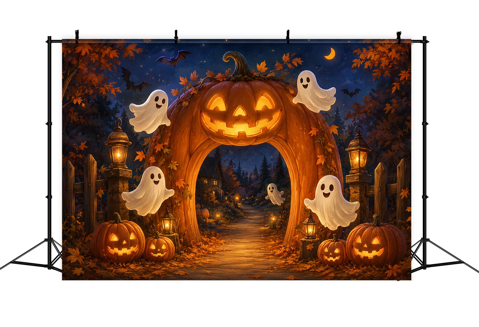 Halloween Ghost Backdrop Fall Pumpkin Lantern Archway Scary Halloween Backdrop UK ZTT67-38