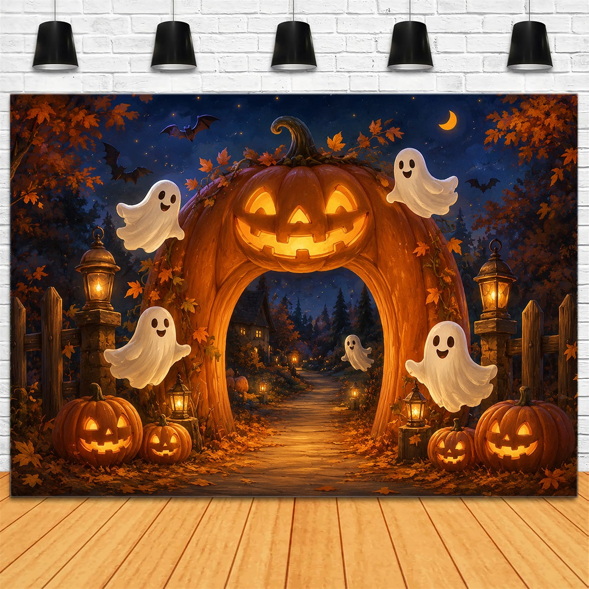 Halloween Ghost Backdrop Fall Pumpkin Lantern Archway Scary Halloween Backdrop UK ZTT67-38