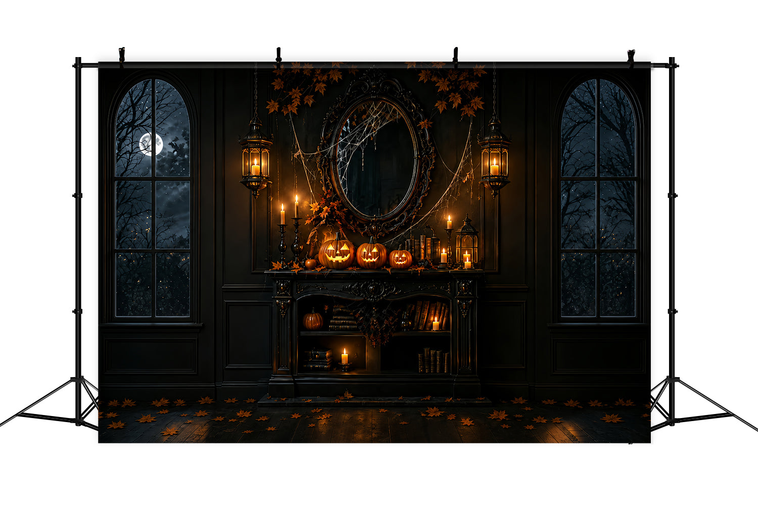 Backdrop Halloween Photo Booth Gothic Pumpkin Candle Mantel Halloween Party Photo Backdrop UK ZTT67-40