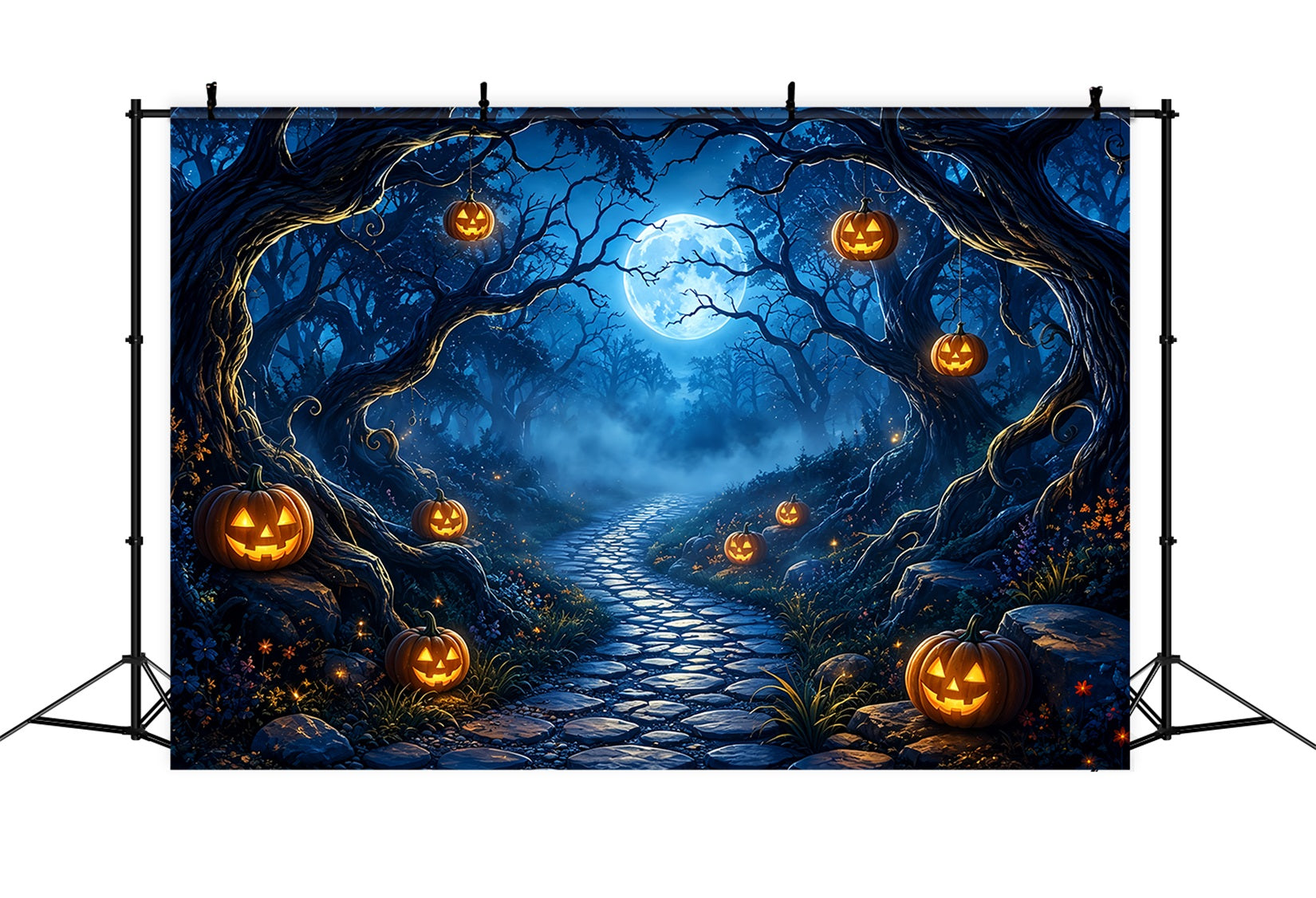 Halloween Spooky Backdrop Moonlit Pumpkin Forest Path Spooky Halloween Backdrops UK ZTT67-44