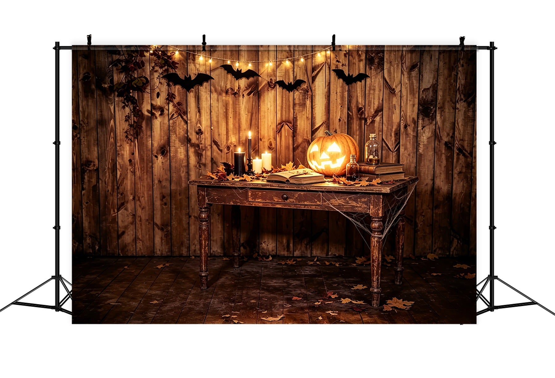Halloween Picture Backdrops Rustic Pumpkin Candle Table Halloween Birthday Backdrop UK ZTT67-46