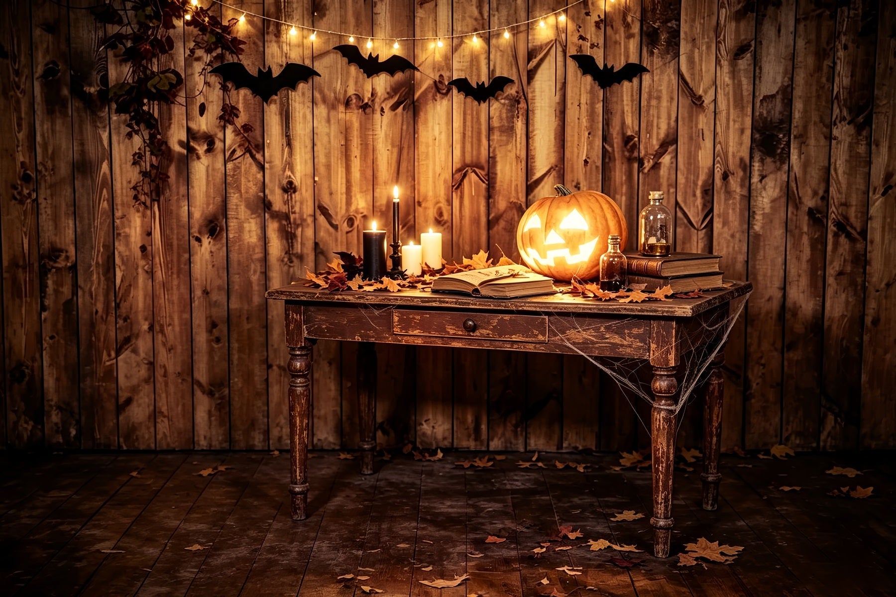 Halloween Picture Backdrops Rustic Pumpkin Candle Table Halloween Birthday Backdrop UK ZTT67-46