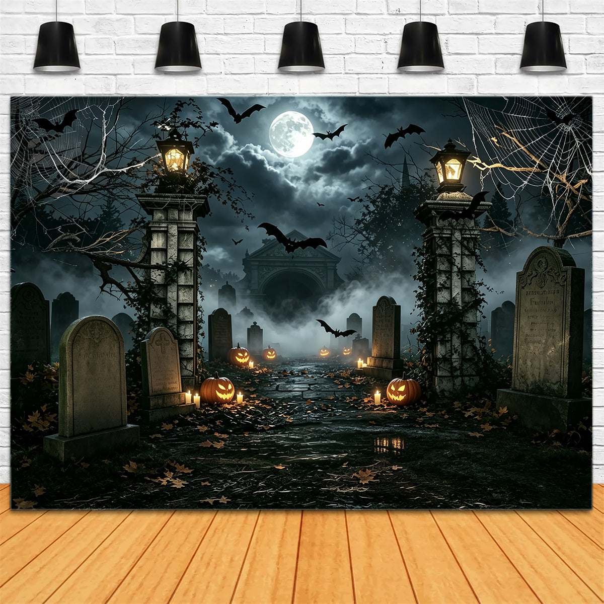 Halloween Balloon Backdrop Spiderweb Pumpkin Cemetery Entrance Halloween Themed Backdrop UK ZTT67-50