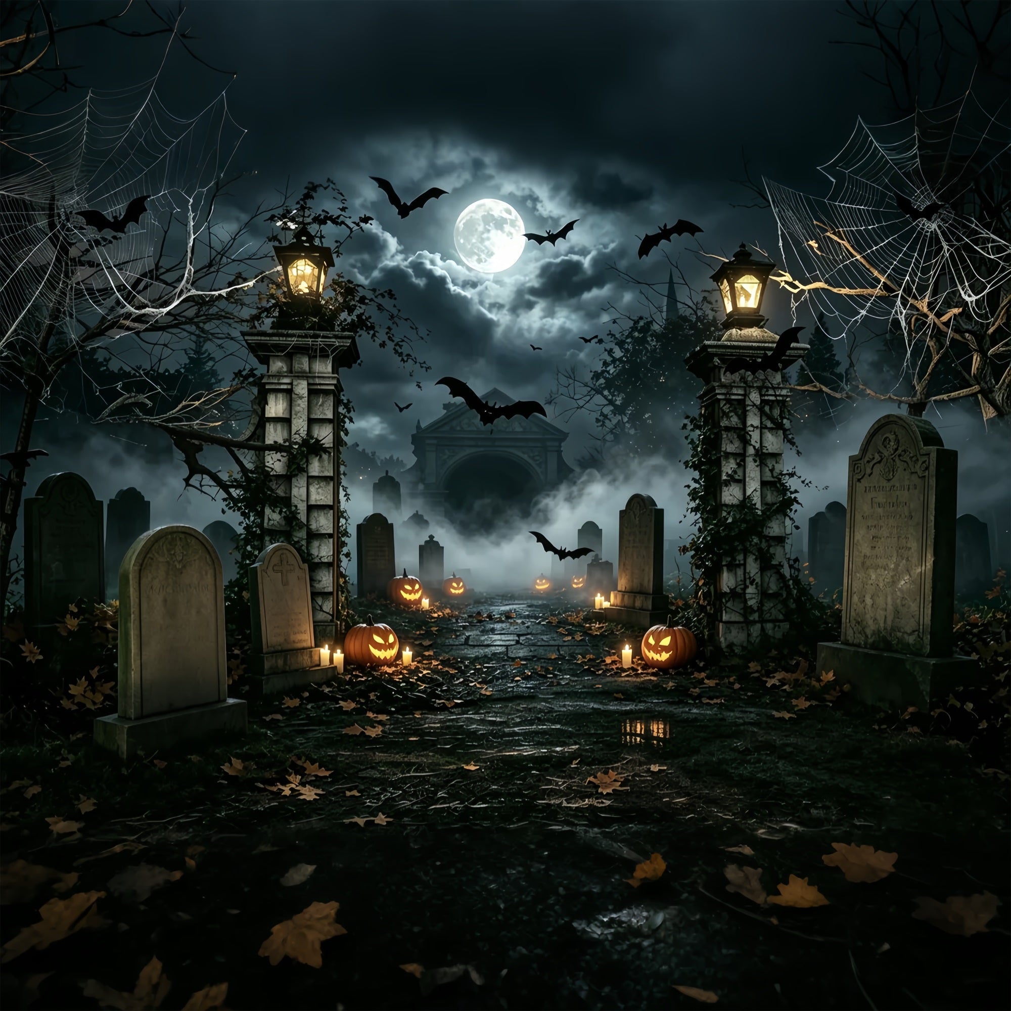 Halloween Balloon Backdrop Spiderweb Pumpkin Cemetery Entrance Halloween Themed Backdrop UK ZTT67-50