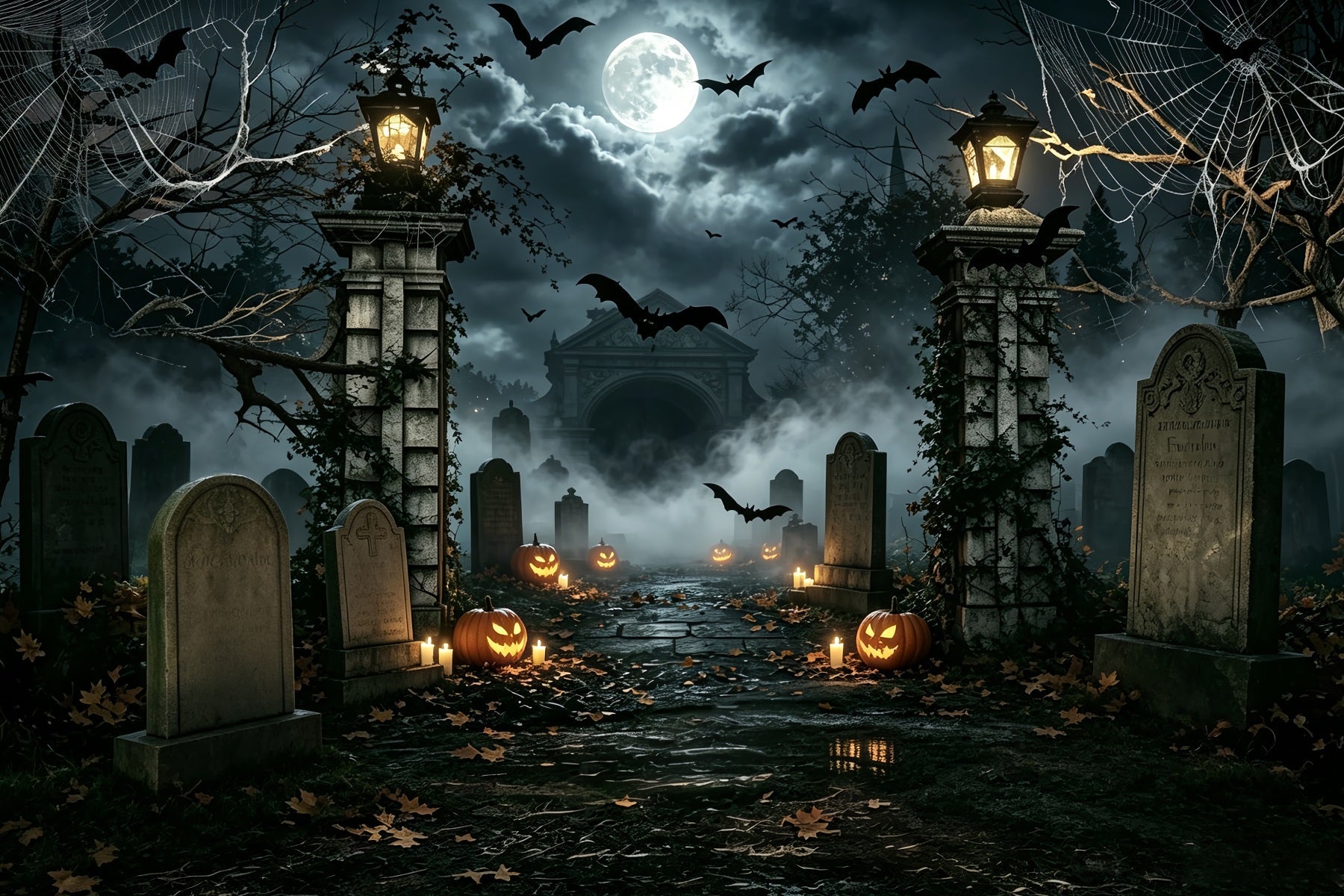 Halloween Balloon Backdrop Spiderweb Pumpkin Cemetery Entrance Halloween Themed Backdrop UK ZTT67-50