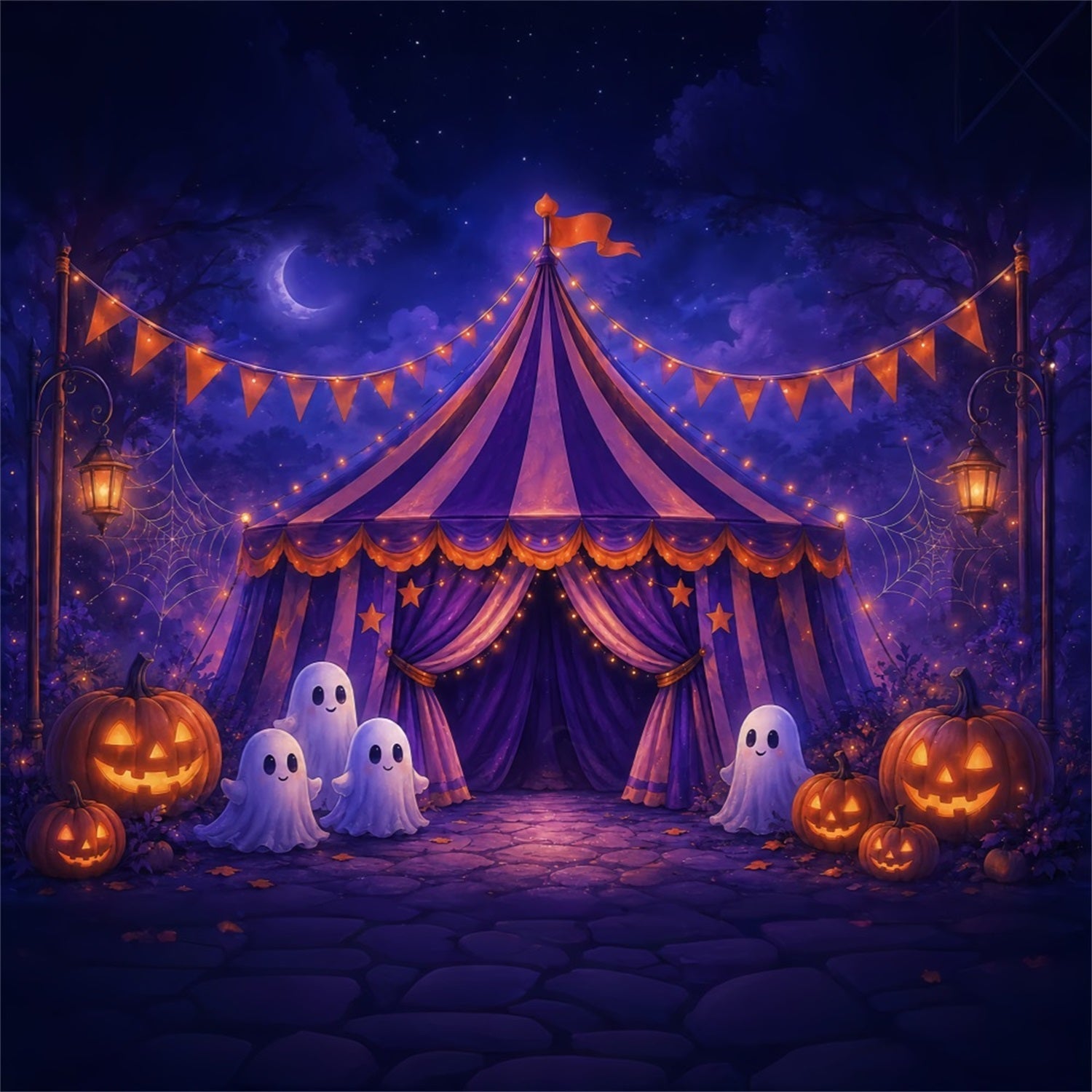 Freak Show Creepy Carnival Backdrop Purple Ghost Circus Tent Magicians Backdrop UK ZTT67-55