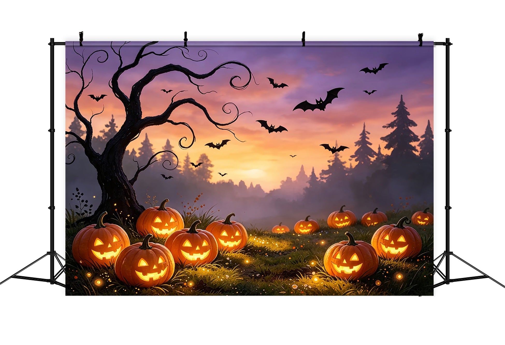 Spider Wall Backdrop Sunset Pumpkin Bat Meadow Great Pumpkin Backdrop UK ZTT67-57