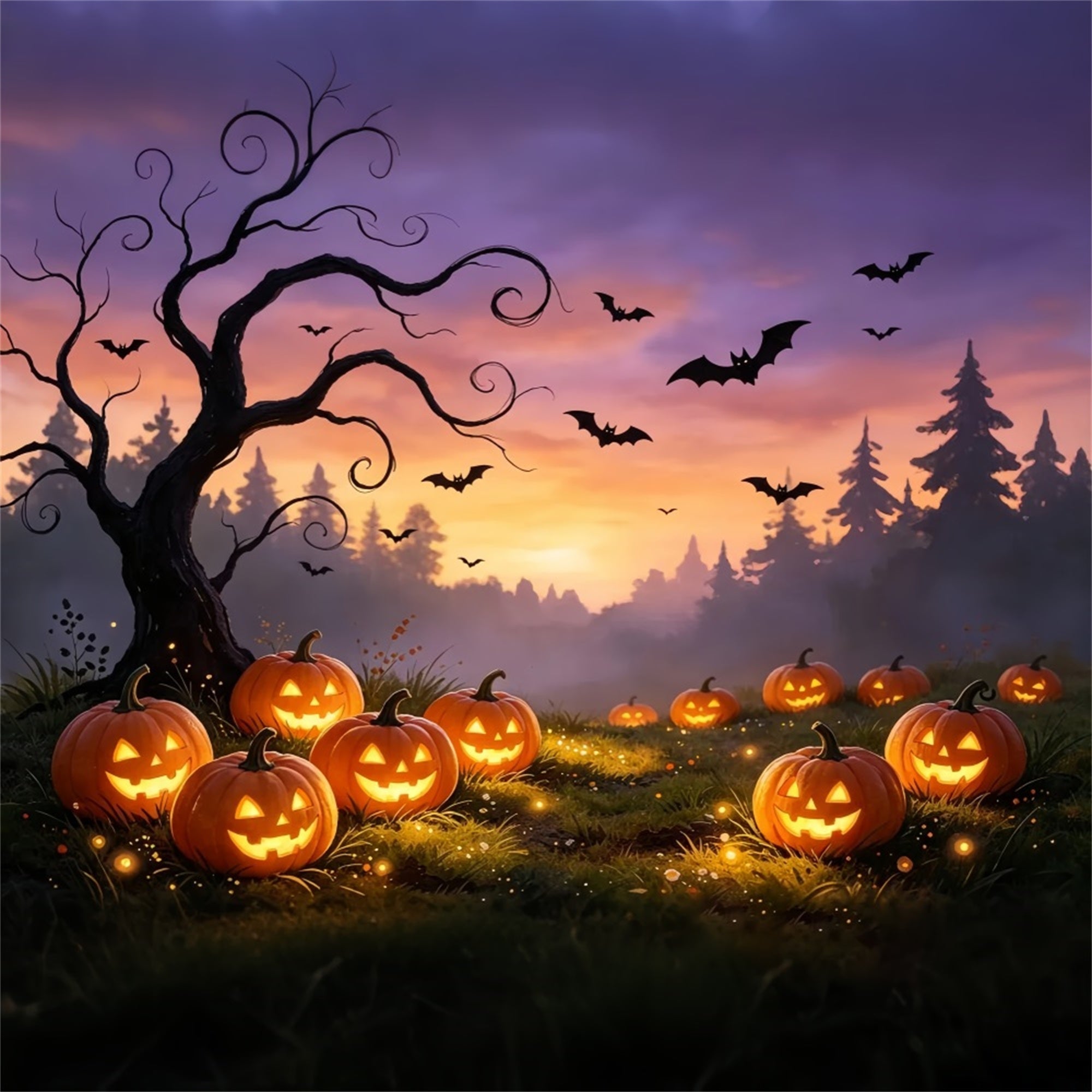 Spider Wall Backdrop Sunset Pumpkin Bat Meadow Great Pumpkin Backdrop UK ZTT67-57