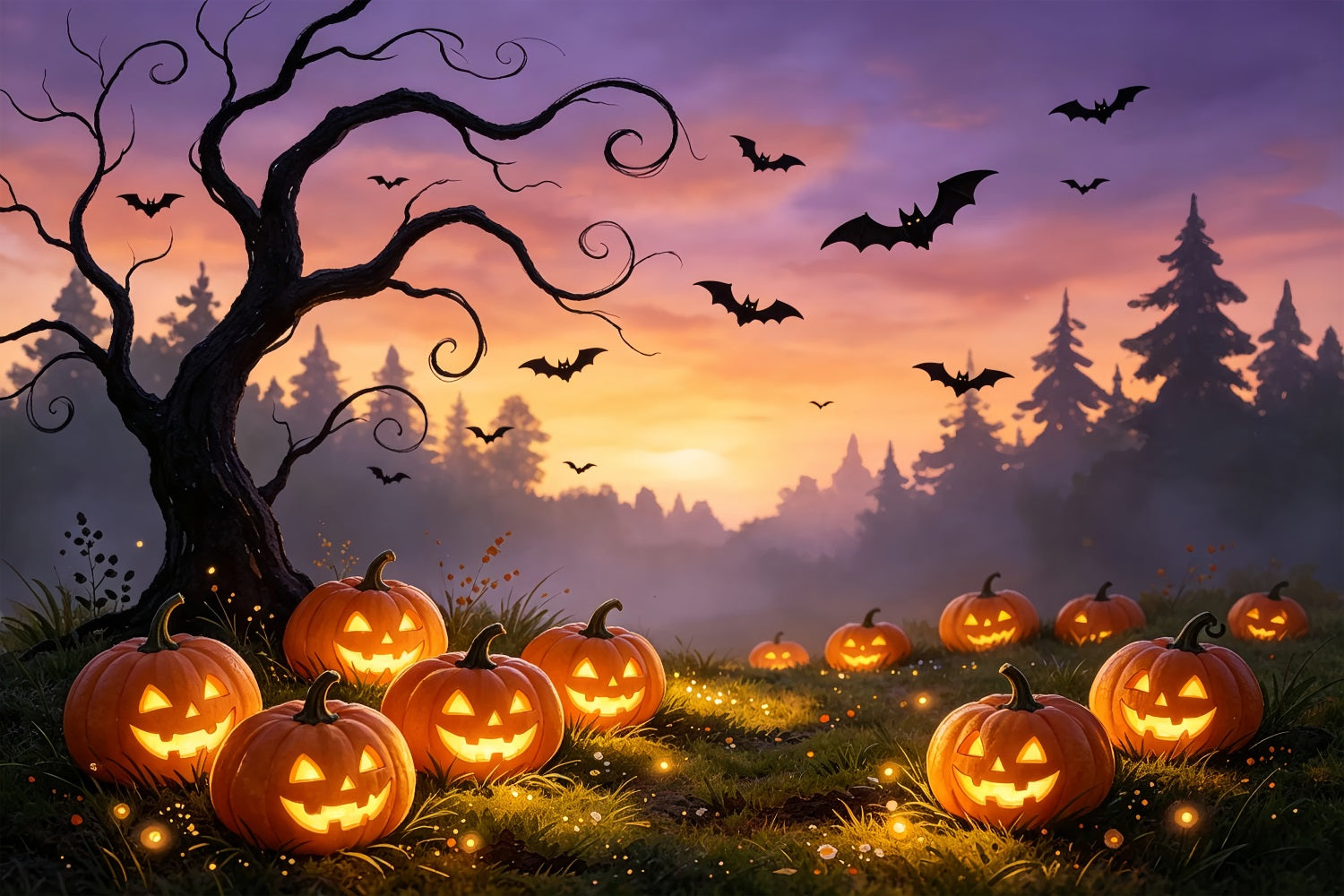 Spider Wall Backdrop Sunset Pumpkin Bat Meadow Great Pumpkin Backdrop UK ZTT67-57