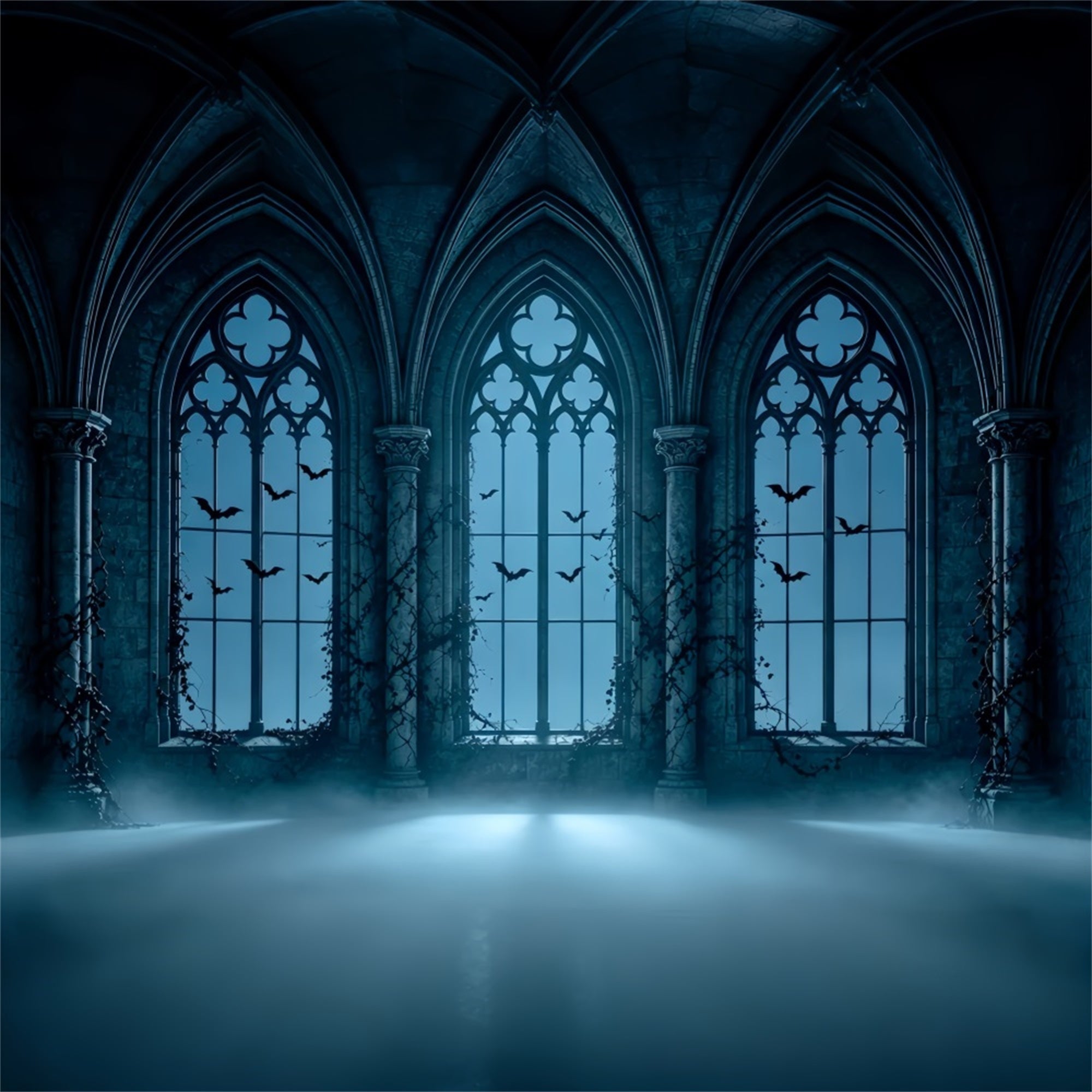 Vampire Backdrop Foggy Gothic Arched Windows Halloween Party Photo Backdrop Ideas UK ZTT67-59