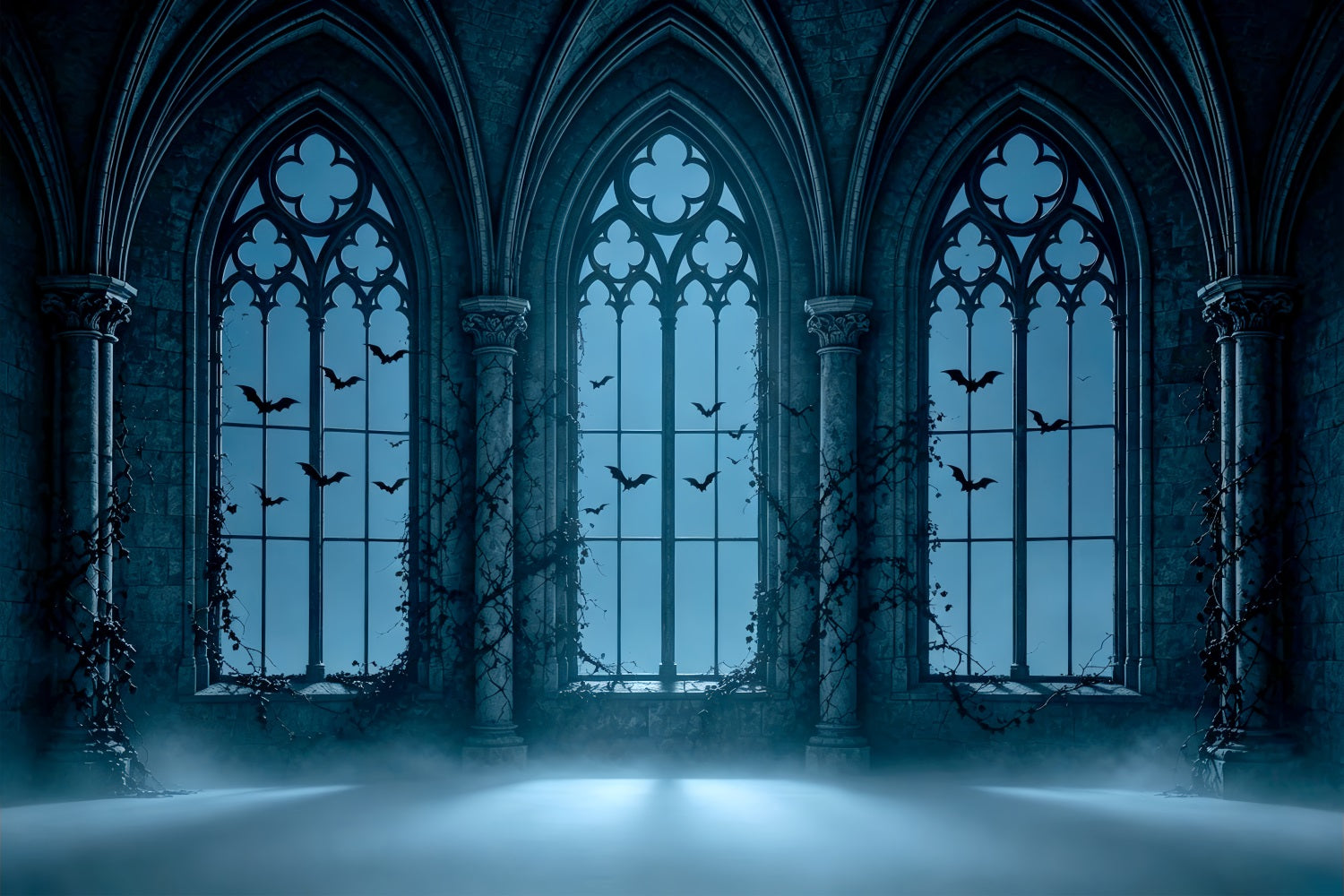 Vampire Backdrop Foggy Gothic Arched Windows Halloween Party Photo Backdrop Ideas UK ZTT67-59