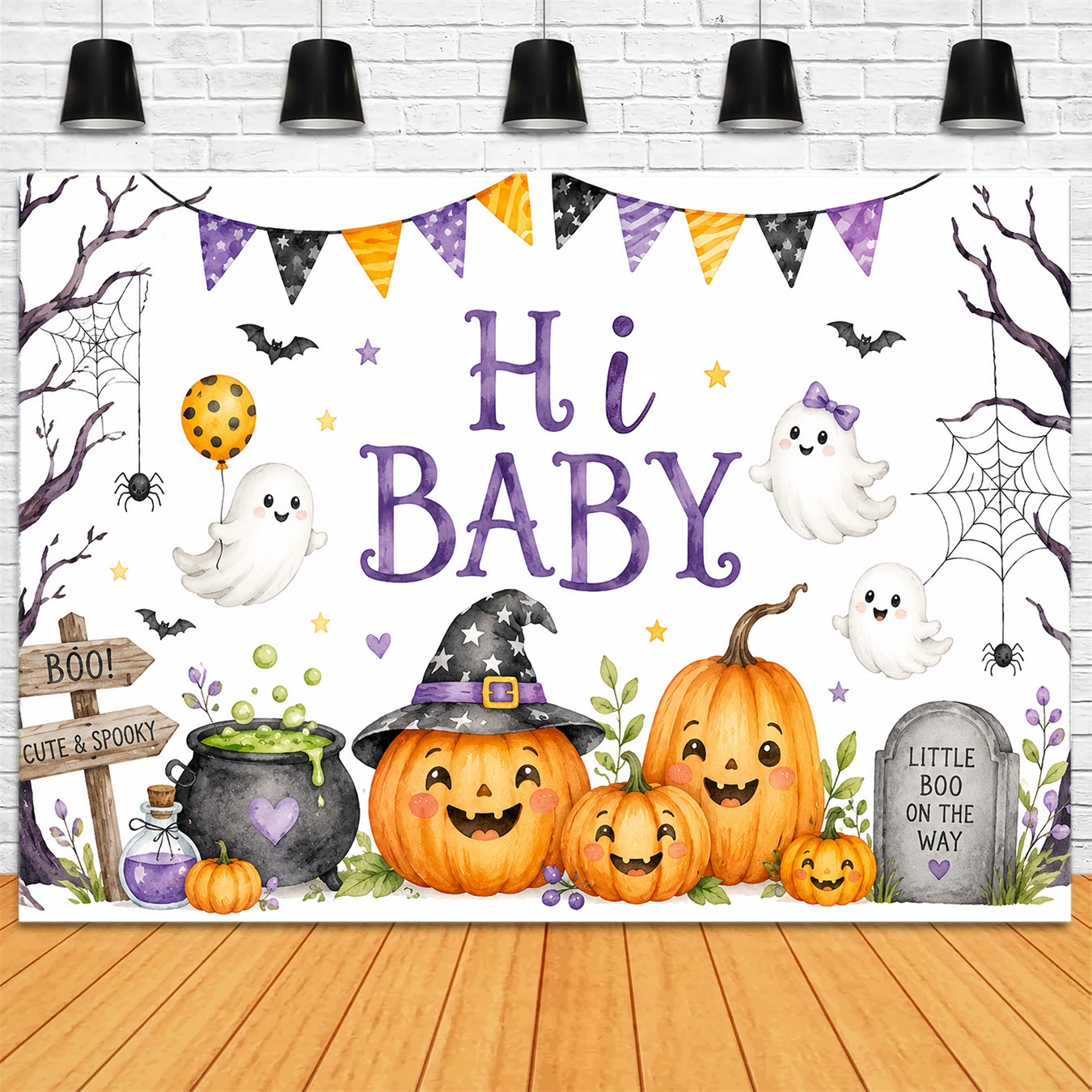 Halloween Baby Shower Backdrop Cute Ghost Pumpkin Gathering Photography Halloween Backdrop UK ZTT67-6
