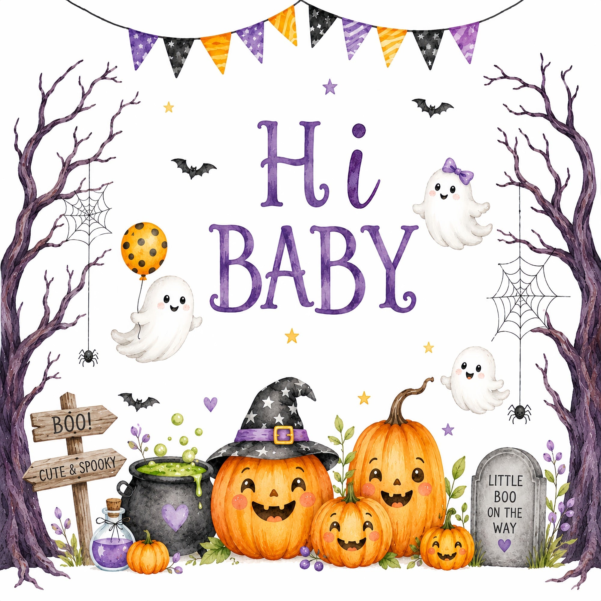 Halloween Baby Shower Backdrop Cute Ghost Pumpkin Gathering Photography Halloween Backdrop UK ZTT67-6