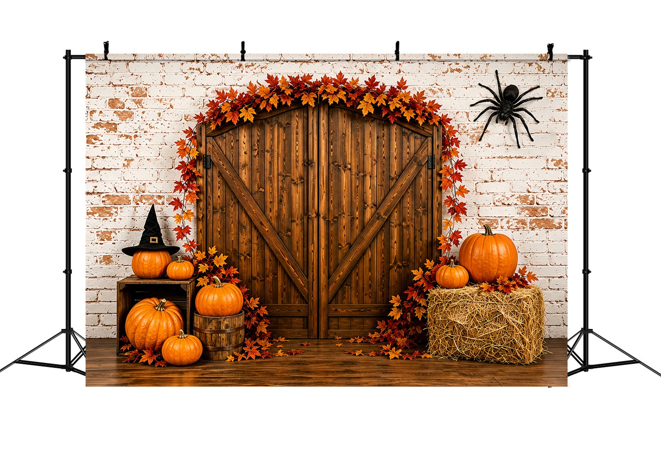 Halloween Mugshot Backdrop Rustic Pumpkin Barn Door Halloween Vinyl Backdrop UK ZTT67-69
