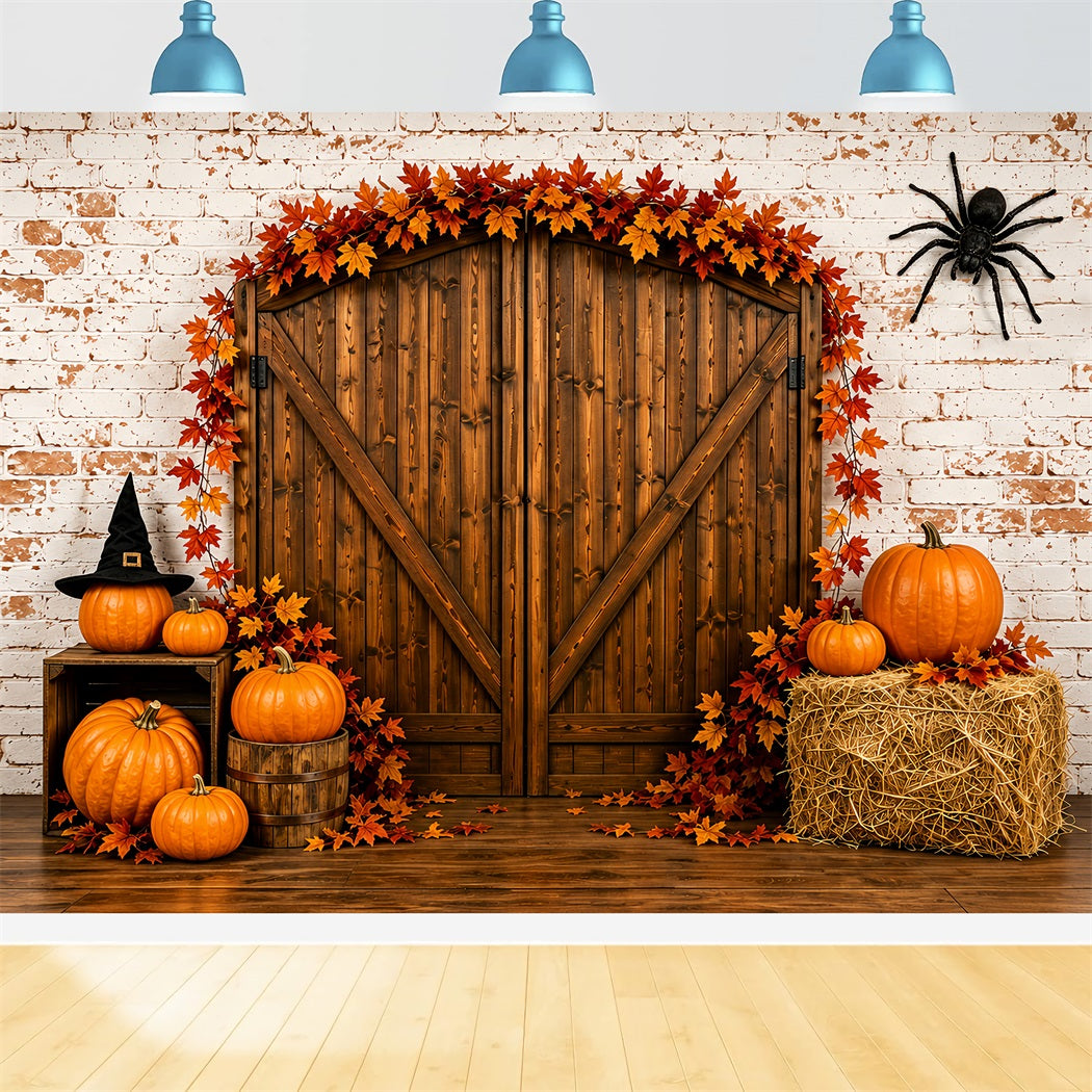 Halloween Mugshot Backdrop Rustic Pumpkin Barn Door Halloween Vinyl Backdrop UK ZTT67-69