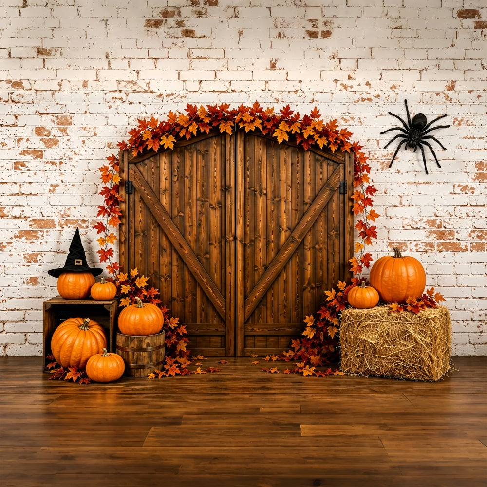 Halloween Mugshot Backdrop Rustic Pumpkin Barn Door Halloween Vinyl Backdrop UK ZTT67-69