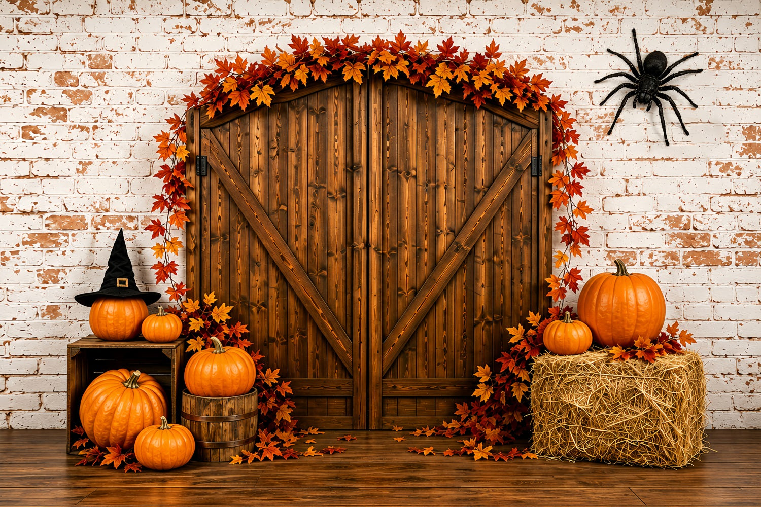 Halloween Mugshot Backdrop Rustic Pumpkin Barn Door Halloween Vinyl Backdrop UK ZTT67-69