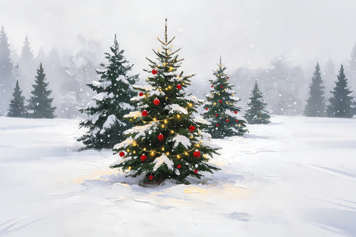 Winter Christmas Backdrop Snowy Painted Pine Grove Christmas BackdropUK ZTT69-12