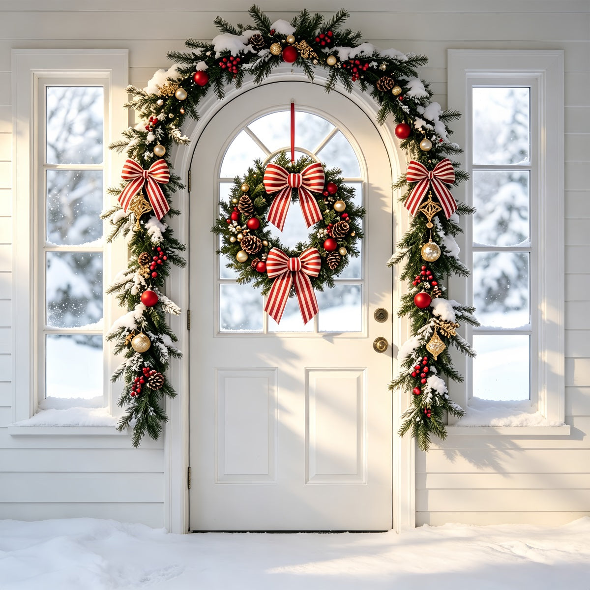 White Christmas Backdrop Arch Wreath Garland Doorway Christmas BackdropsUK ZTT69-13