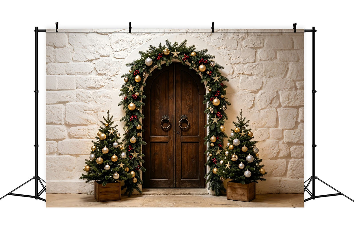 Simple Christmas Backdrop Stone Arch Garland Entrance Christmas Photo BackdropUK ZTT69-14