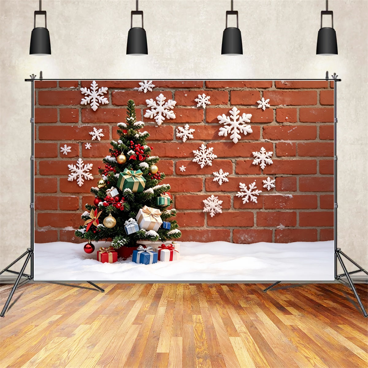 Christmas Snowflake Backdrop Brick Wall Tree Snow Decor Backdrop ChristmasUK ZTT69-16