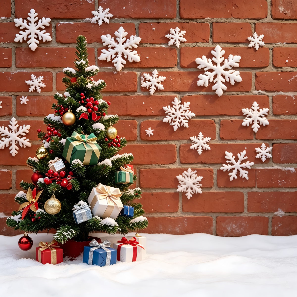 Christmas Snowflake Backdrop Brick Wall Tree Snow Decor Backdrop ChristmasUK ZTT69-16