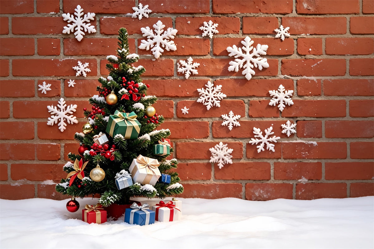 Christmas Snowflake Backdrop Brick Wall Tree Snow Decor Backdrop ChristmasUK ZTT69-16