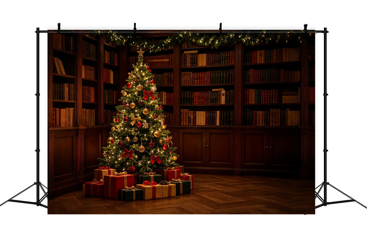 Indoor Christmas Backdrop Dark Library Tree Corner Professional Christmas BackdropsUK ZTT69-18
