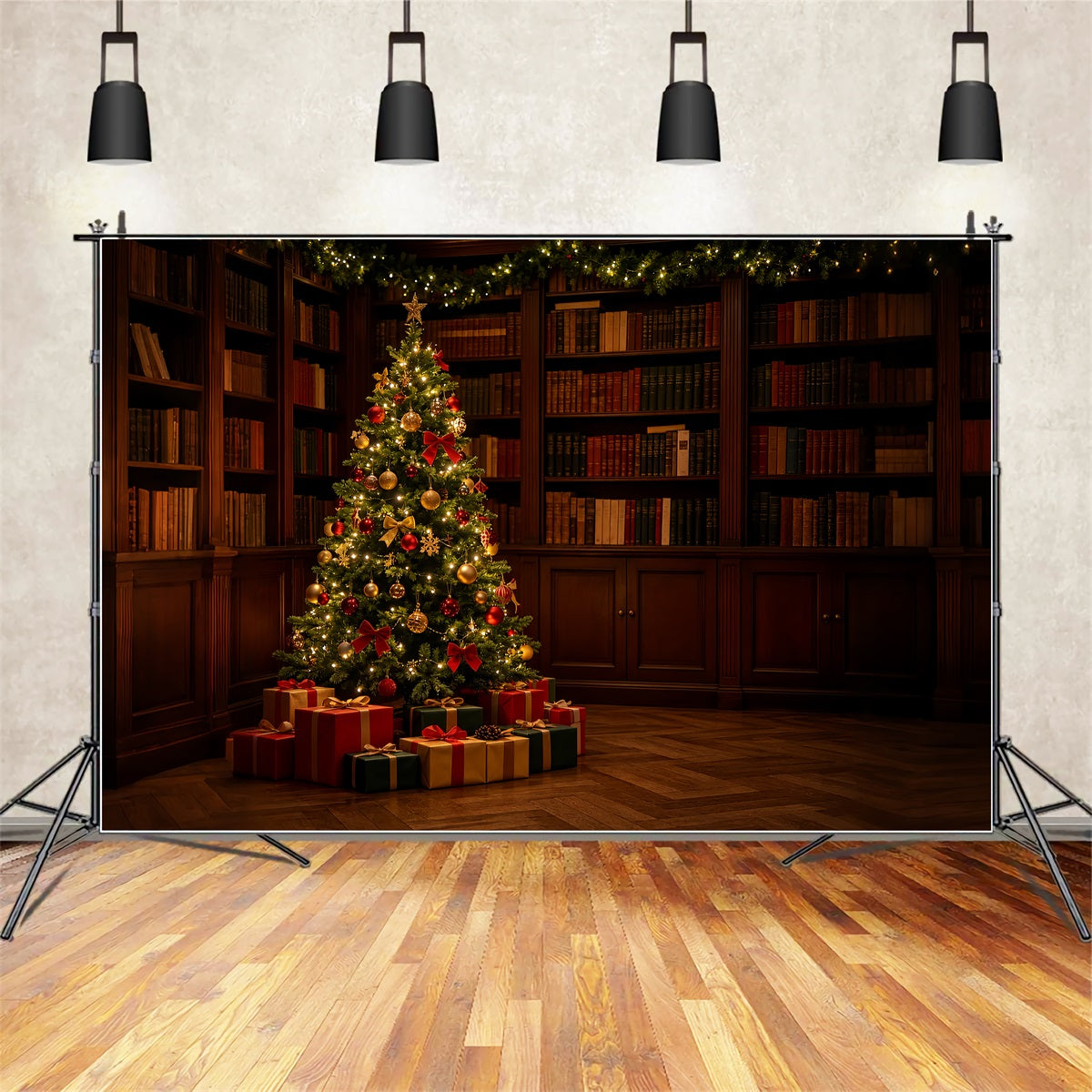 Indoor Christmas Backdrop Dark Library Tree Corner Professional Christmas BackdropsUK ZTT69-18