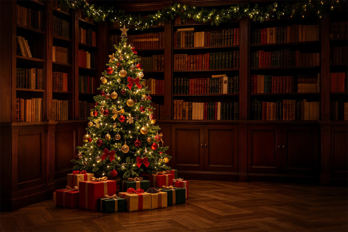 Indoor Christmas Backdrop Dark Library Tree Corner Professional Christmas BackdropsUK ZTT69-18