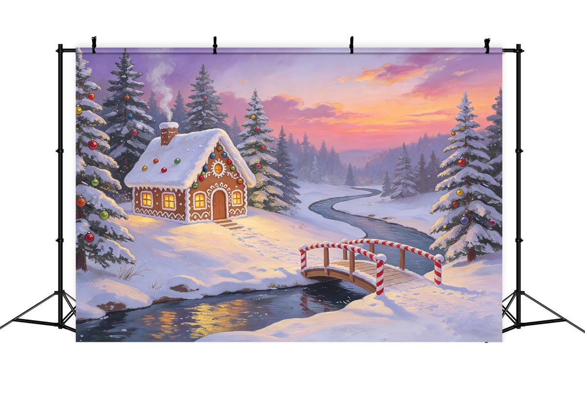 Christmas Forest Backdrop Gingerbread Bridge River Large Christmas BackdropsUK ZTT69-21