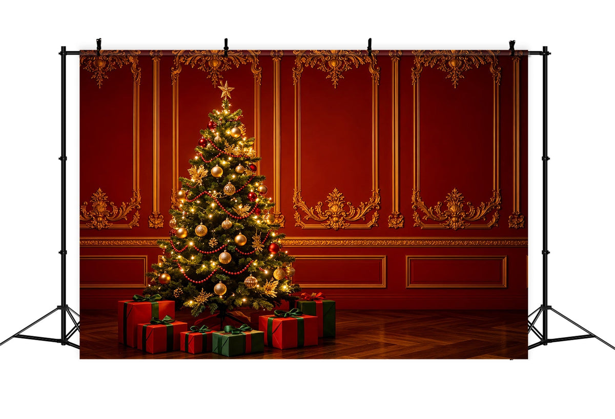 Red Christmas Backdrop Palace Retro Wall Tree Christmas Wall BackdropUK ZTT69-22