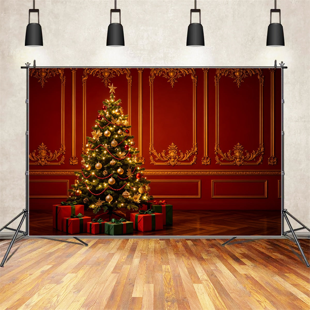 Red Christmas Backdrop Palace Retro Wall Tree Christmas Wall BackdropUK ZTT69-22