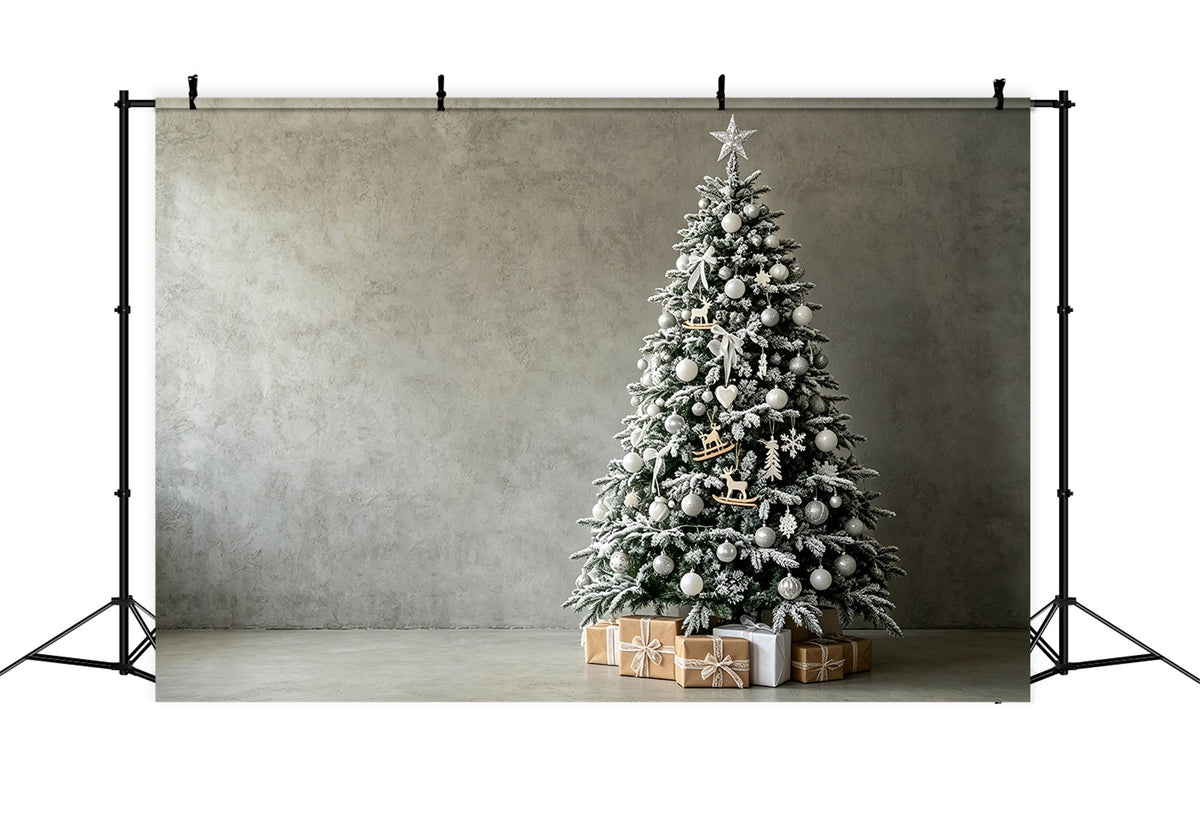 Simple Christmas Backdrop White Frosted Tree Corner Photography Christmas BackdropsUK ZTT69-23