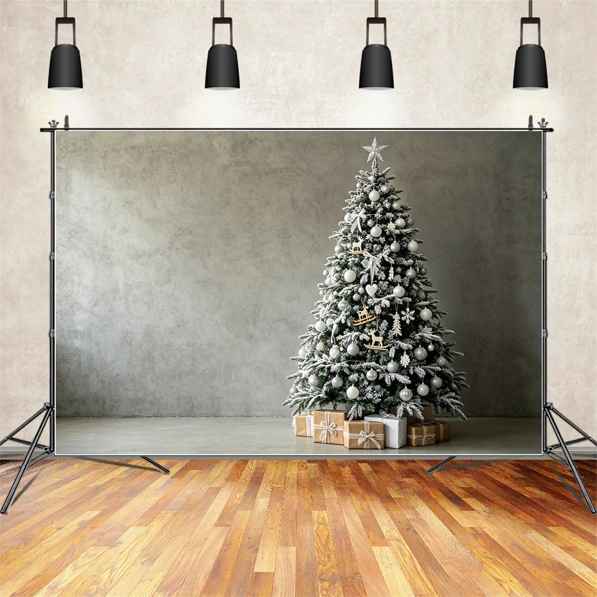 Simple Christmas Backdrop White Frosted Tree Corner Photography Christmas BackdropsUK ZTT69-23