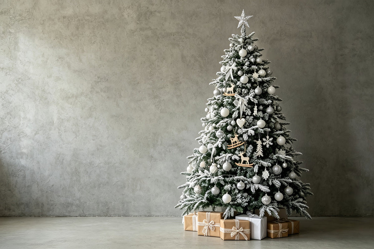 Simple Christmas Backdrop White Frosted Tree Corner Photography Christmas BackdropsUK ZTT69-23