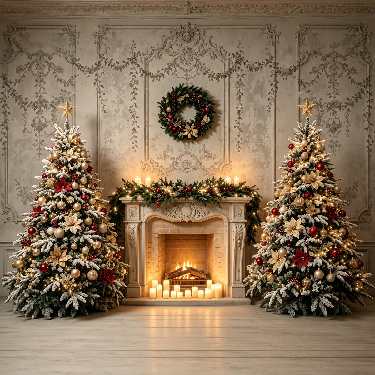 Christmas Living Room Backdrop Elegant Fireplace Tree Display Large Christmas BackdropUK ZTT69-24