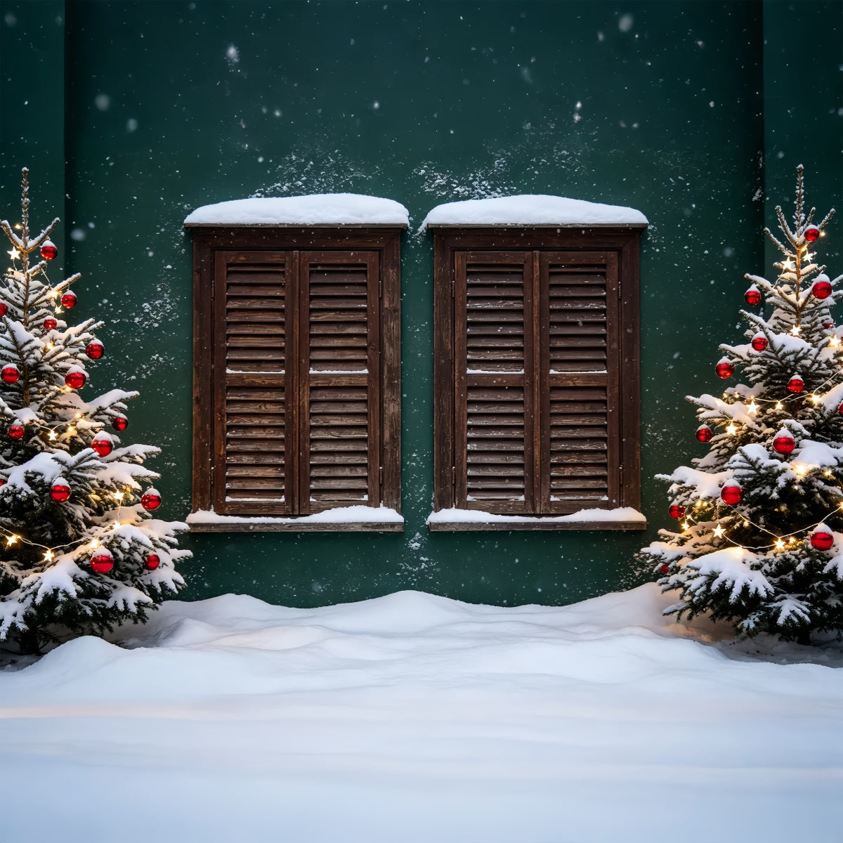 Country Christmas Backdrop Snowy Window Shutters Backdrops ChristmasUK ZTT69-25
