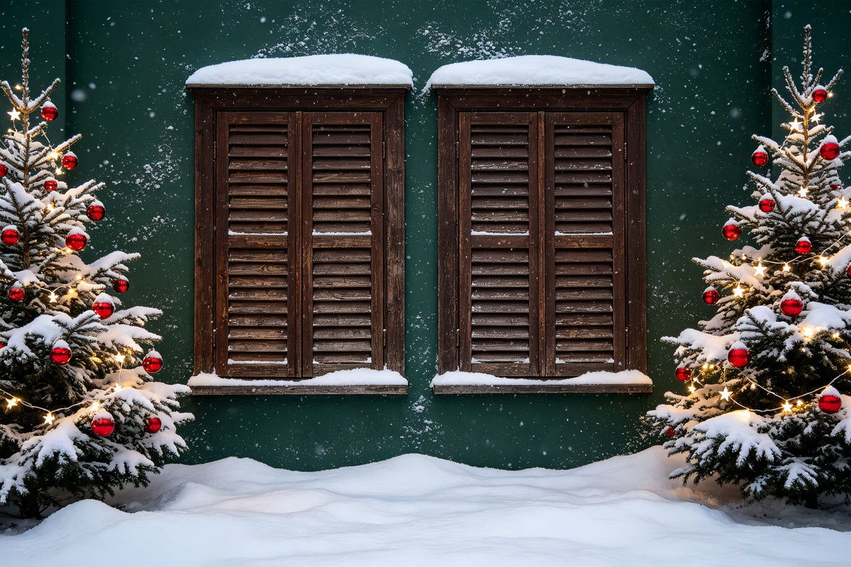 Country Christmas Backdrop Snowy Window Shutters Backdrops ChristmasUK ZTT69-25