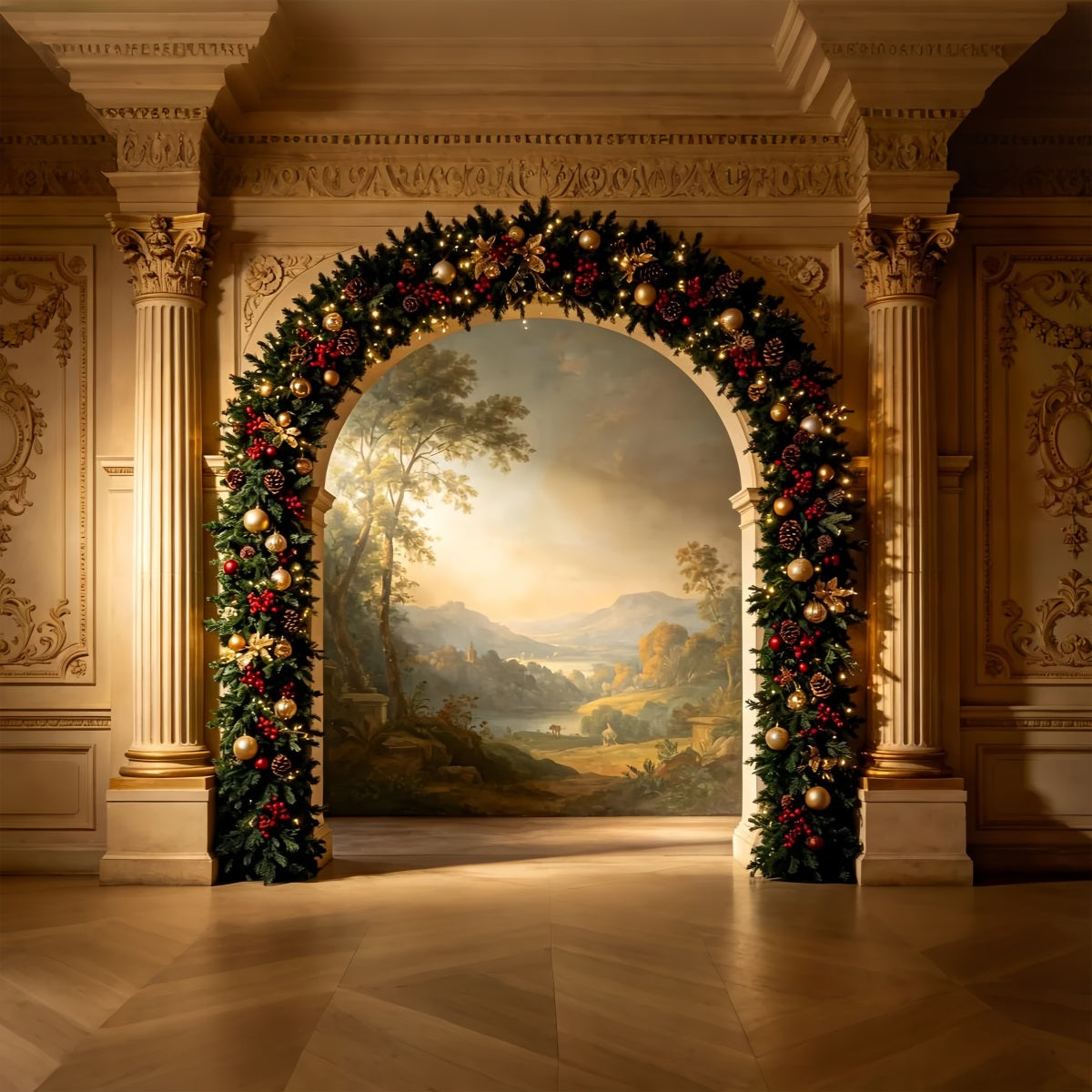 Victorian Christmas Backdrop Elegant Garland Archway Photography Christmas BackdropUK ZTT69-26